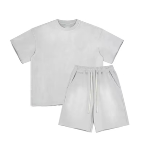 OEM Custom Print Logo Summer 2-Piece T-Shirt Shorts <b>Set</b> Breathable <b>Knitted</b> Fabric 360g Polyester/Cotton Acid Wash Shorts <b>Sets</b> - Product Image 6