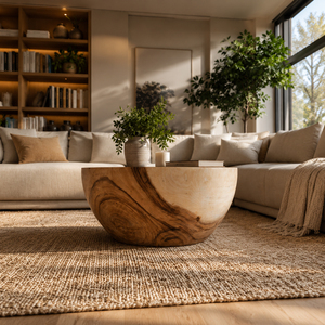 Table basse Horizon Bowl, finition naturelle, style moderne, bois de Suar massif, plateau épais de qualité supérieure, meubles de salon pour la maison - Product Image 4