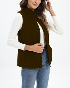 Chaleco polar personalizado OEM para mujer, color marrón oscuro, ajustado, sin mangas, cálido, con bolsillos, informal, para capas, venta al por mayor - Product Image 5
