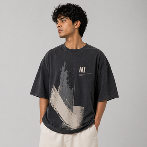เสื้อยืดโอเวอร์ไซส์ผู้ชาย ผ้าฝ้าย ทรงหลวม ไหล่ตก แบบเรียบ สตรีทแวร์ รับสกรีนลาย ขายส่ง - Product Image 1