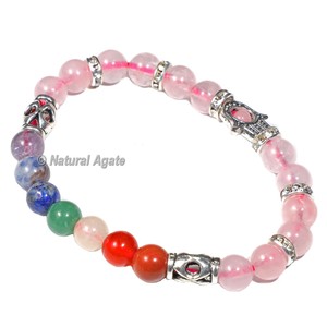 Bracelet 7 Chakras en Pierre de Lave avec Hamsa - Pierre Précieuse Naturelle en Gros - Product Image 2