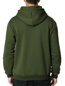 Sweat-shirt à capuche zippé vert olive pour homme, coupe classique, couleur unie, en polaire, décontracté, pour l'automne - Product Image 2