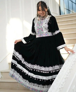 New Arrival Traditional Afghan Kuchi Handmade Tribal Chiffon Dress Featuring Embroidery Long Sleeves Afghan Kuchi Dress - Product Image 6