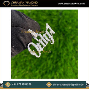 10K <b>Solid</b> <b>Gold</b> Cute Cursive Initial Letter Name <b>Pendant</b> Custom Iced Charms Necklace Lab Grown Diamond Personalized Gifts Him/Her - Product Image 3