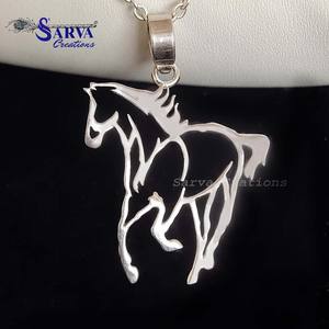 Collier pendentif cheval en argent sterling 925, fait main, bijou équestre, cadeau pour femmes et hommes - Product Image 2