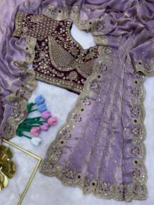 Sari de seda con diseño de cuentas y bordado Jari, y blusa de seda completamente cosida con bordado. - Product Image 5