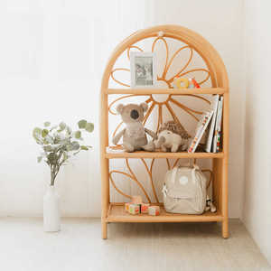 Étagère murale en rotin à fleurs bohèmes, étagère en bambou en forme d'arche faite à la main, bibliothèque pour chambre d'enfant, présentoir flottant écologique pour chambre d'enfant - Product Image 2