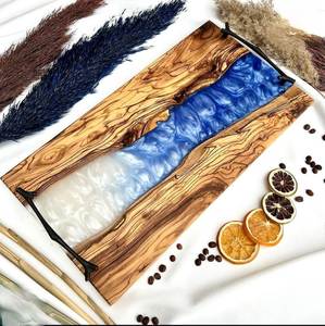 Plateau de service en bois et résine de haute qualité 2026 avec motif rivière et poignée métallique pour aliments, fruits, desserts et décoration intérieure - Product Image 5