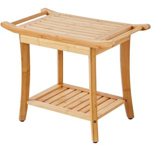 Panca da Doccia in Bambù Impermeabile 61 x 35 x 48 cm, Sedia da Bagno con Capacità di Carico di 136 kg, Ripiano Portaoggetti, Arredo Bagno - Product Image 1
