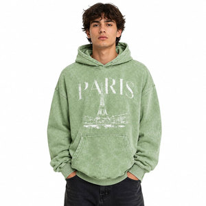 Sudadera con Capucha Estampada Paris, Unisex, Oversize, de Algodón Lavado, Felpa Francesa, Verde Otoño, Informal, con Bolsillo Delantero - Product Image 2