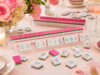 Jeu de tuiles de Mahjong américain de luxe rose et vert avec motifs éléphant et dragon, personnalisable, vente en gros, pour boutiques, clubs et cadeaux