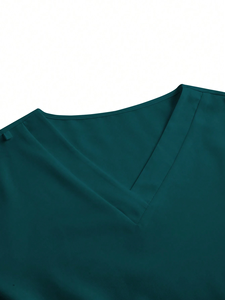Spandex <b>Scrub</b> <b>Set</b> Solid Teal Hospital Uniform Stretch Top and Pants Surgical Nurse Uniform <b>Set</b> - Product Image 2