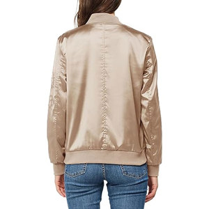 High Quality <b>Womens</b> Sheep Skin Satin <b>Bomber</b> <b>Jacket</b> Zip-Up <b>Varsity</b> Style Outerwear for Fashion Streetwear Casual Wear Everyday - Product Image 2