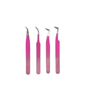 Juego de pinzas para pestañas con agarre de diamante de acero inoxidable personalizado más vendido, 4 piezas con logotipo personalizado - Product Image 3