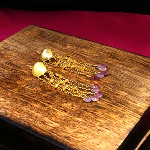 Boucles d'oreilles pendantes plaquées or avec pierres d'améthyste, style bohème, pour femmes, à porter en soirée - Product Image 6