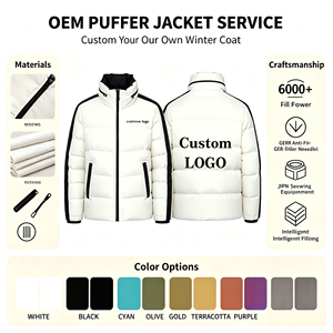 <b>Men's</b> <b>White</b> Patchwork Puffer Jacket With Stand Collar Zipper Closure Custom Logo Down Filled Winter <b>Coat</b> Casual Style - Product Image 2