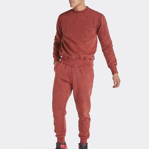 Ensemble de survêtement en coton rouge pour homme, sweat-shirt à col rond et pantalon de jogging, couleur unie, décontracté, pour l'automne, manches longues, taille élastique - Product Image 5