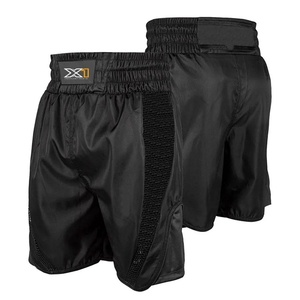 Premium <b>Black</b> Satin Boxing Shorts with Breathable Mesh Side Panels - Professional Muay Thai & Kickboxing Training <b>Trunks</b> - Product Image 1