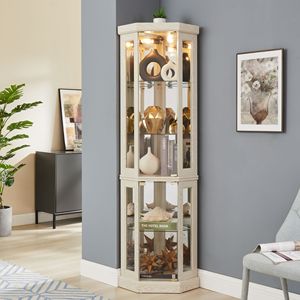 Vetrina Angolare Illuminata per Collezioni Antiche, Espositore in Vetro per Vini, Bar e Soggiorno - Stile Vintage - Product Image 2