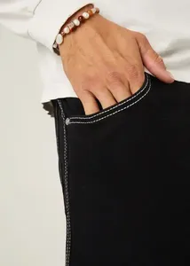 Breathable 100% Cotton Denim Solid Cargo Casual Shorts for Men Baggy Fit Elastic Waist High Street Style - Product Image 6