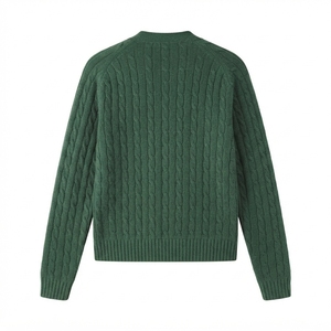 <b>Custom</b> Letters Women Knitwear Cable Knit V Neck Cardigan Winter Dark Green Solid Color Embroidered Logo Pullover Closure Pockets - Product Image 2