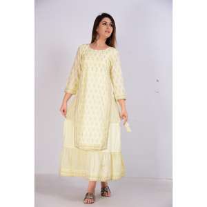 AARTI FASHION Traje Salwar Informal de Cuello Redondo y Manga Tres Cuartos, Silueta Holgada, Tejido de Tela, Bordado a Mano, Transpirable, para Uso Diario - Product Image 1