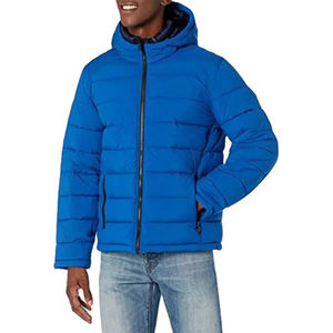 Chaqueta Acolchada Ligera con Capucha para Hombre, Azul, Cortavientos, Transpirable, con Cierre de Cremallera, de Poliéster, para Invierno, Estilo Casual y Urbano - Product Image 1