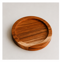 Ensemble de sous-verres personnalisables en bois d'acacia naturel de luxe, faits à la main, bords surélevés, résistants à la chaleur, antidérapants, emballage avec logo personnalisé