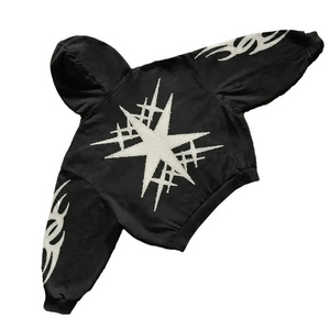 Sweat à capuche graphique pour homme, imprimé tribal blanc, style streetwear oversize, en molleton 100 % coton, vêtement unisexe tendance - Product Image 2