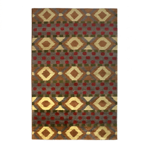 Tapis géométrique en laine multicolore personnalisé avec motif à rayures diamantées, écologique et antidérapant pour hôtel, villa, salon - Product Image 1