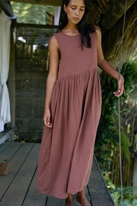 Vestido Maxi de Algodón Blanco Personalizado para Mujer, Cuello Mandarín, Ecológico, Estilo Vintage, Holgado, Fabricante OEM - Product Image 3