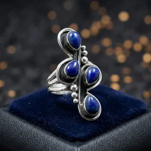 Anillo de Plata de Ley 925 con Lapislázuli, Gema Azul Natural, Joyería Vintage Hecha a Mano, Diseño de Moda Atrevido - Product Image 4