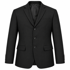 Blazer noir pour homme à simple boutonnage, col cranté, coupe classique, infroissable, en polyester, style britannique, veste de costume formelle - Product Image 1