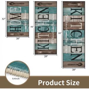 Turquoise Teal Non-Slip Kitchen Rug Set 3 Farmhouse Wood-Style Area Runners Washable Vintage Rustic Kitchen Mats - Product Image 2