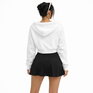 Good Quality <b>Sparkly</b> Crop Zip Up <b>Jacket</b> Custom White Hotfix Print Oversized Women's Regular Sleeve Embellished Hoodies Trendy - Product Image 2