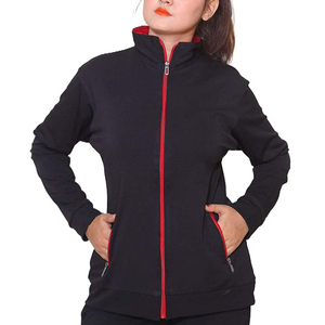 Survêtement noir 2 pièces pour femme, sweat-shirt à fermeture éclair intégrale avec bordure rouge, poches latérales, coupe classique, style sportif automne - Product Image 6