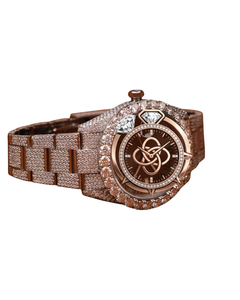 Montre pour homme de luxe antique en or rose, analogique, cristal saphir brun, bracelet en acier inoxydable, diamant, quartz, logo personnalisé OEM ODM - Product Image 1