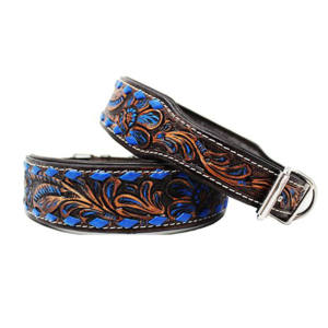 El mejor diseño de estilo occidental, Collar para perro y gato, cuero de vaca, patrón Floral pintado a mano, hebilla azul, herrajes de acero acolchados, inserción de plumas - Product Image 3