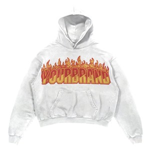 Mens Acid <b>Wash</b> Hoodie 350 GSM Heavyweight 100 Cotton French Terry White Vintage <b>Wash</b> for <b>Screen</b> Print Custom Embroidery - Product Image 3