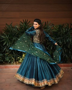 Conjunto de Vestido Anarkali Azul Turquesa para Mujer, con Dupatta, Diseño Bordado, Ropa Étnica India, para Bodas y Fiestas, Verano/Invierno, Secado Rápido, Largo - Product Image 6