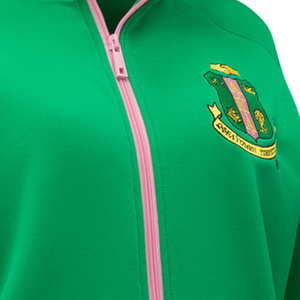 Chaqueta Deportiva AKA Elite Verde con Ribete Rosa, Cierre Completo, Escudo Bordado 1908, para Mujer, Verde y Rosa - Product Image 3