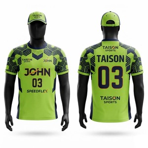 Camiseta de Cricket Premium de Poliéster 140 GSM, Verde Lima, Azul Marino, Paneles Laterales Sólidos, Impresión por Transferencia de Calor, Logotipo, Nombre y Número Personalizados, Protección Anti-UV - Product Image 1
