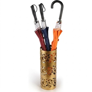 Porte-parapluies moderne en métal doré avec design géométrique ajouré, support de rangement de luxe pour entrée, idéal pour la décoration de la maison et du hall d'hôtel - Product Image 5