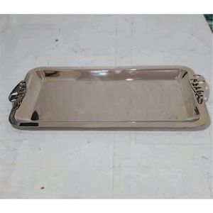 Bandeja de Servicio de Acero Inoxidable con Acabado Espejo Premium - Plato de Metal Oblongo para Café con Asas Decorativas para Hotel y Restaurante - Product Image 3