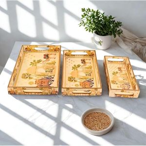 Plateau de service en bois de luxe bohème avec poignées, design rectangulaire léger, motif paysager pour table à manger, décoration de mariage - Product Image 1