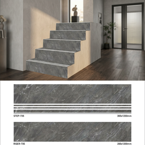 กระเบื้องปูพื้นขั้นบันไดพอร์ซเลนแบบสองชั้น ขนาด 1200x300 มม. และ 1200x200 มม. - สีเทาเข้มด้าน ป้องกันการลื่น สำหรับบันได - Product Image 1