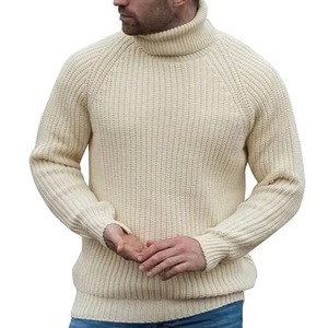 Men's White Ribbed Knitted <b>Pullover</b> <b>Sweater</b> Long Sleeve Solid Color Autumn Wear Single Button Closure - Product Image 1