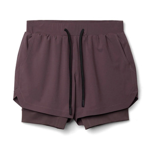 OEM Exclusive Custom Men's Loose Solid <b>Mid</b> Double-<b>Layer</b> Two-Piece Running Shorts Sports Fitness Pants Basketball Training - Product Image 1