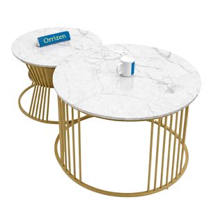 Juego de Mesas de Centro Modernas con Cubierta de Mármol y Estructura de Metal Dorado, Muebles de Lujo para Sala de Estar, Venta al Por Mayor Directa - Product Image 1