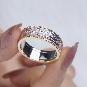 Classic 18K Gold Plated Band <b>Ring</b> with Intricate Engraved Pattern Unisex Wedding Jewelry Lab Grown Diamond for Certified - Product Image 1